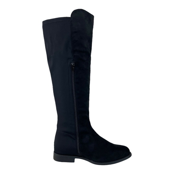 Shoe Ahoic Black Knee Boots Side Zip Black Textile Faux Suede Womens 7M - Picture 1 of 12